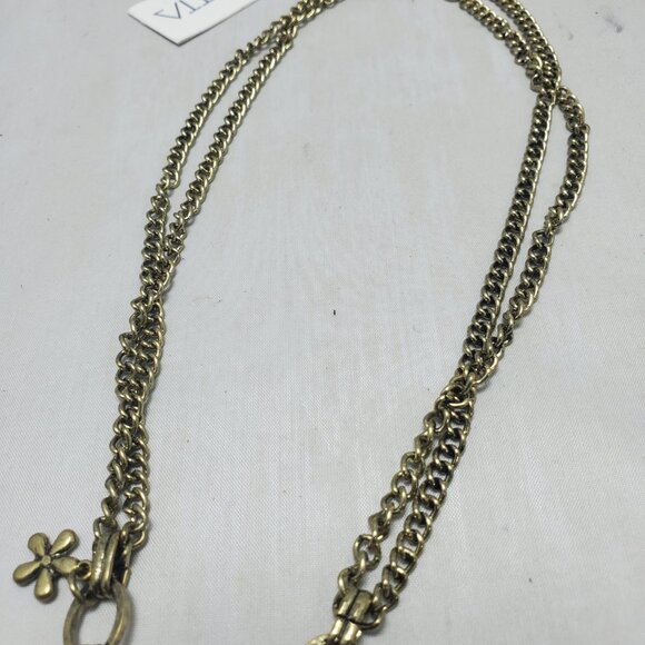 Vetta multi layer antique gold chain with floral charms and tassels - Picture 5 of 8